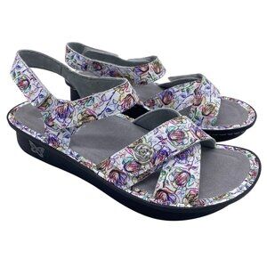 Alegria Lula Leather Sandals Women 39 Adjustable Backstrap Floral Rose Garden